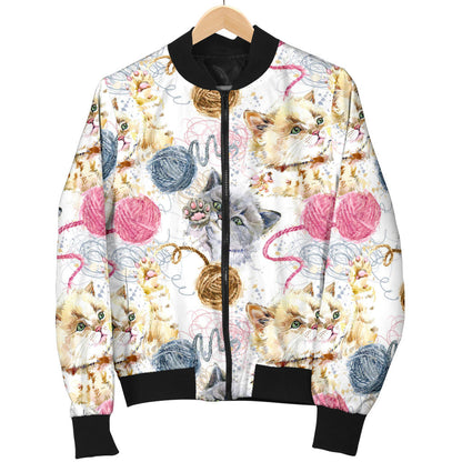 Cat Playing Yarn Pattern Print Design 07 Men Bomber Jacket