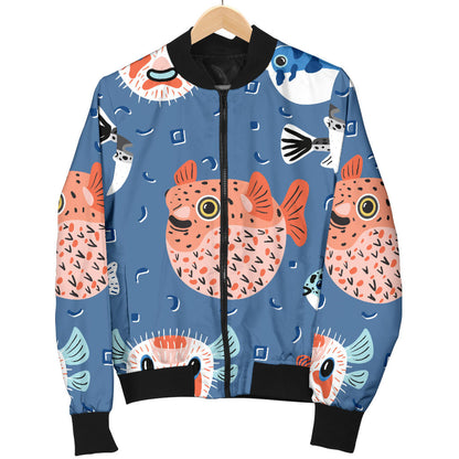 Fugu Pattern Print Design 02 Men Bomber Jacket
