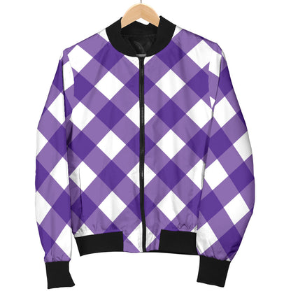 Gingham Purple Pattern Print Design 03 Men Bomber Jacket