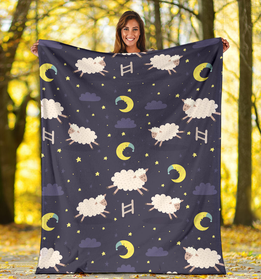 Sheep Night Pattern Print Design 02 Premium Blanket