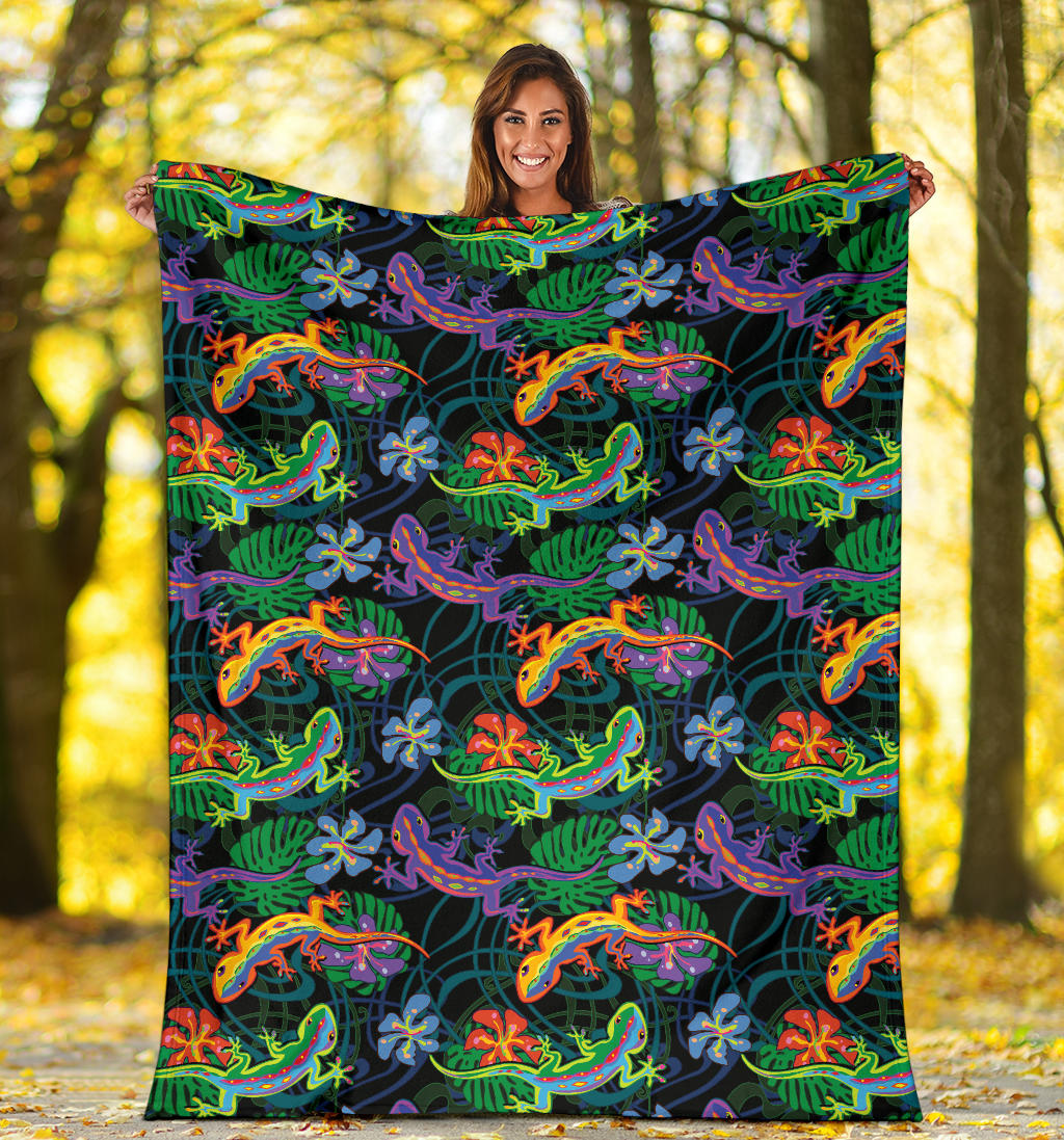 Gecko Colorful Pattern Print Design 01 Premium Blanket