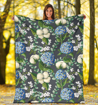 Hydrangea Pattern Print Design 02 Premium Blanket