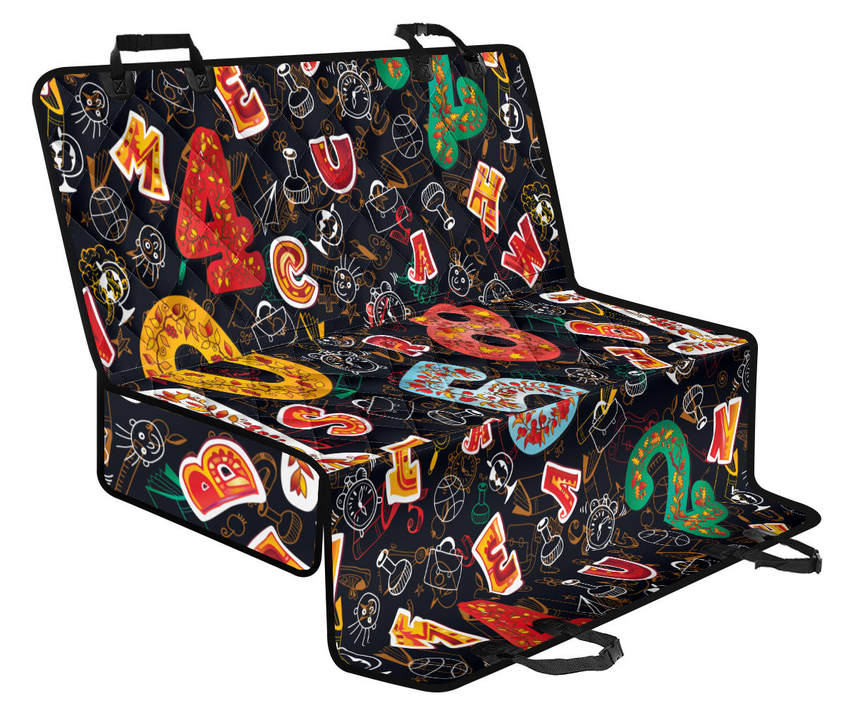 Number Pattern Print Design A03 Rear Dog Car Seat Cover Hammock