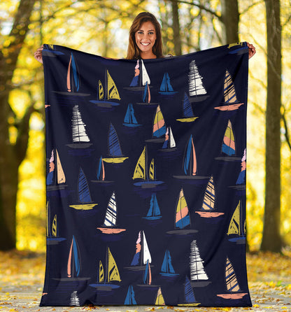 Sailing Ships Pattern Print Design A03 Premium Blanket