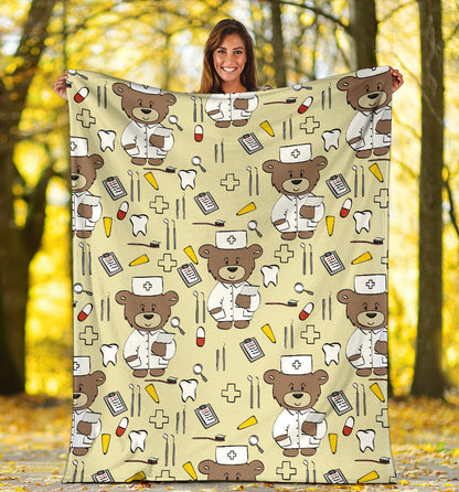 Nurse Bear Pattern Print Design A02 Premium Blanket