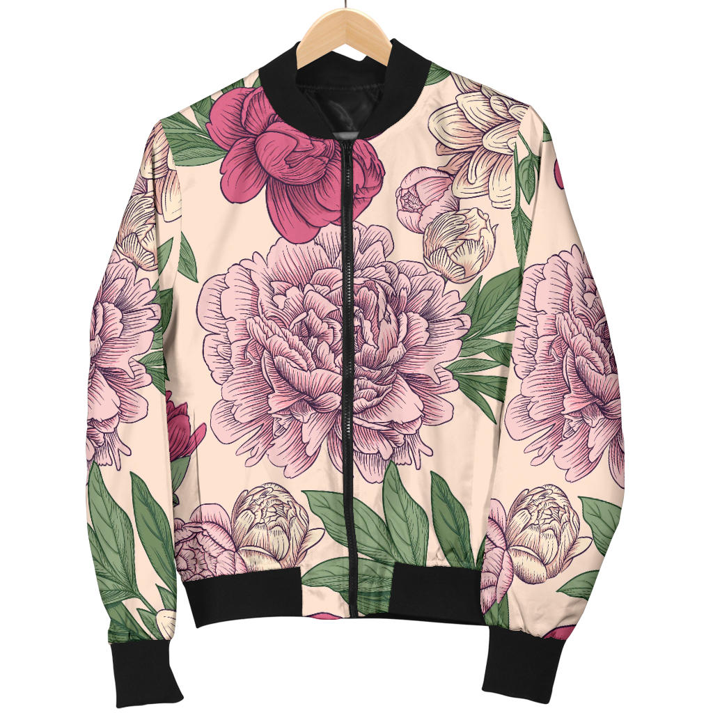 Peony Pattern Print Design A01 Men Bomber Jacket