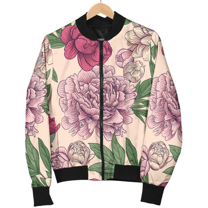 Peony Pattern Print Design A01 Men Bomber Jacket