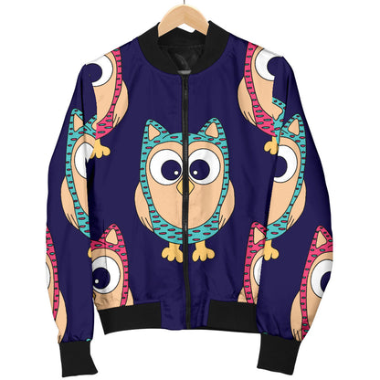 Owl Pattern Print Design A06 Men Bomber Jacket
