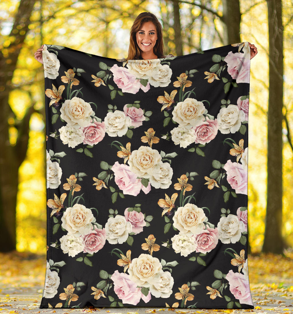 Rose Pattern Print Design A01 Premium Blanket