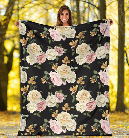 Rose Pattern Print Design A01 Premium Blanket