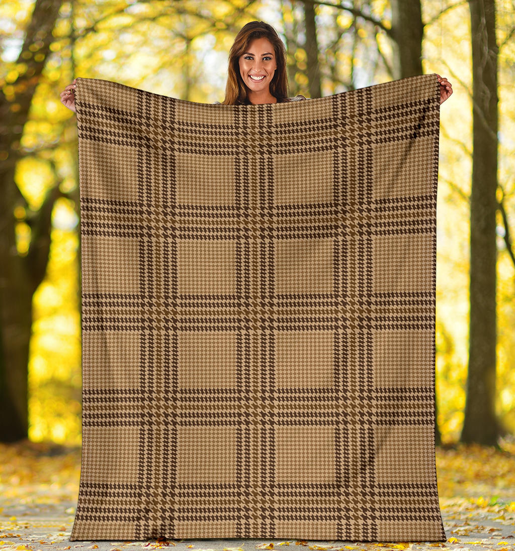 Houndstooth Brown Pattern Print Design 04 Premium Blanket
