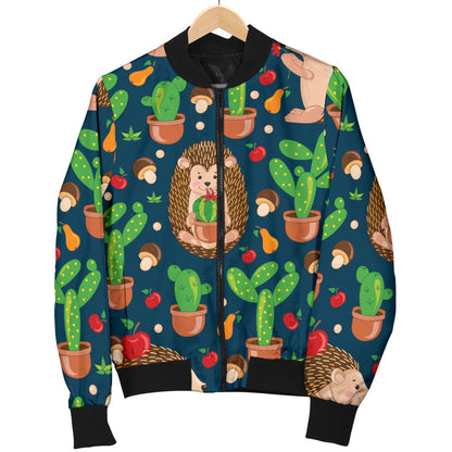 Hedgehog Cactus Pattern Print Design 04 Men Bomber Jacket