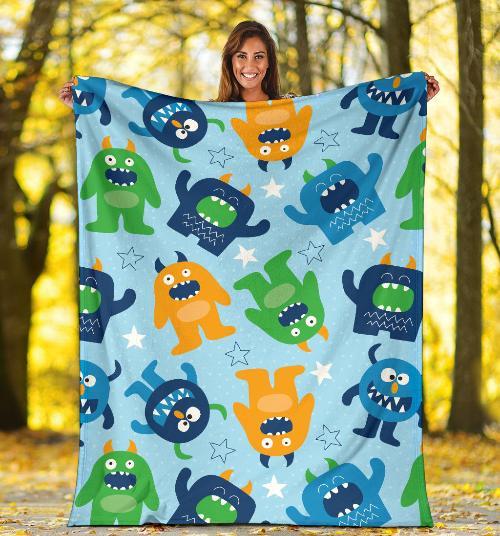 Monster Cartoon Pattern Print Design 04 Premium Blanket