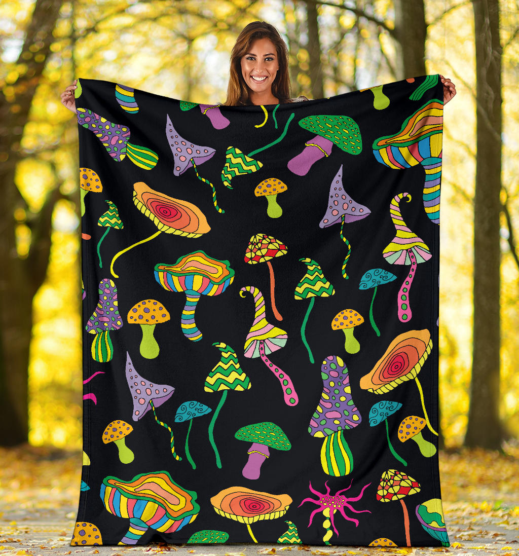Psychedelic Mushroom Pattern Print Design A02 Premium Blanket