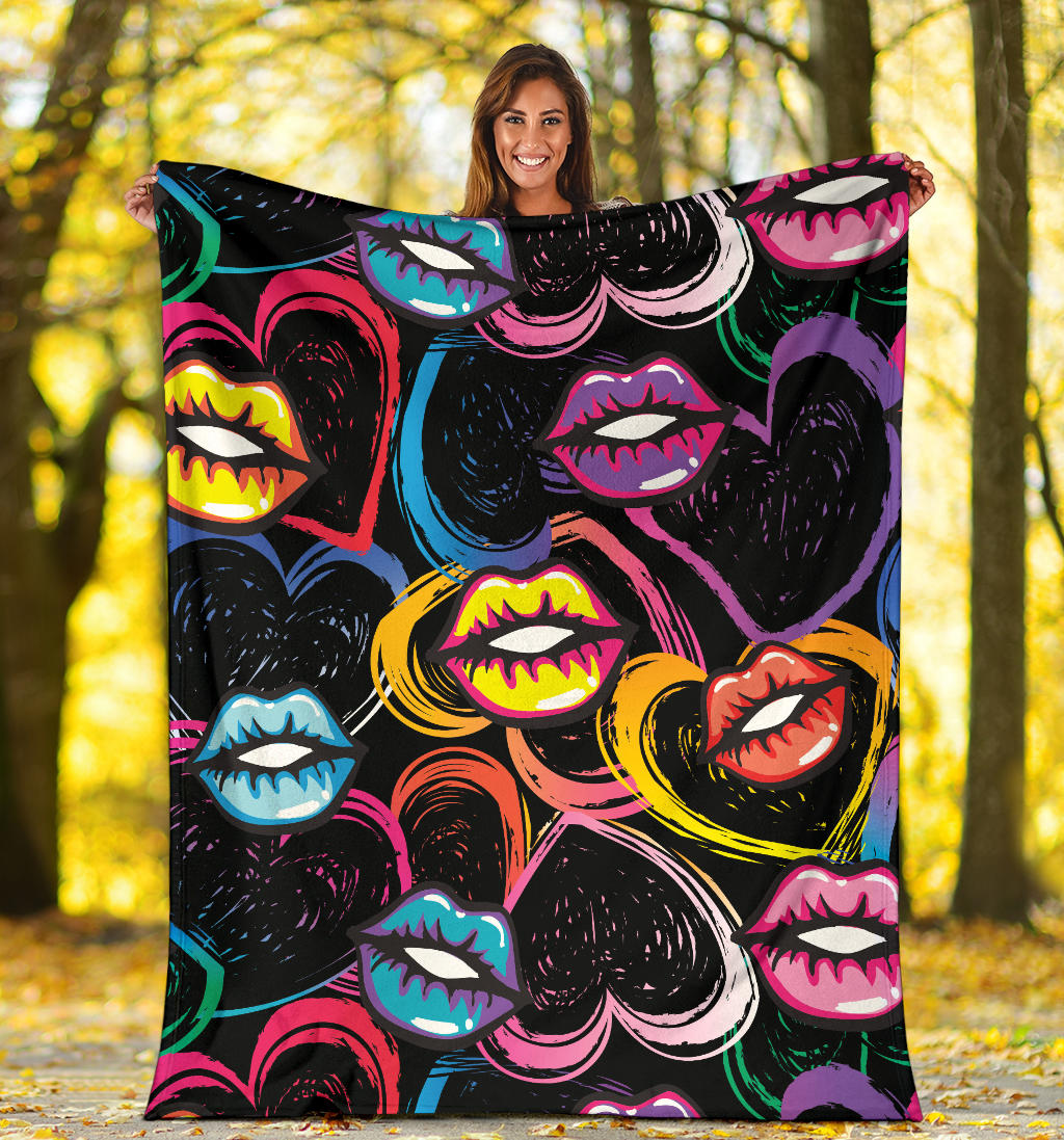 Pop Art Lip Pattern Print Design A03 Premium Blanket