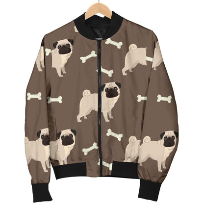 Pug Pattern Print Design A02 Men Bomber Jacket