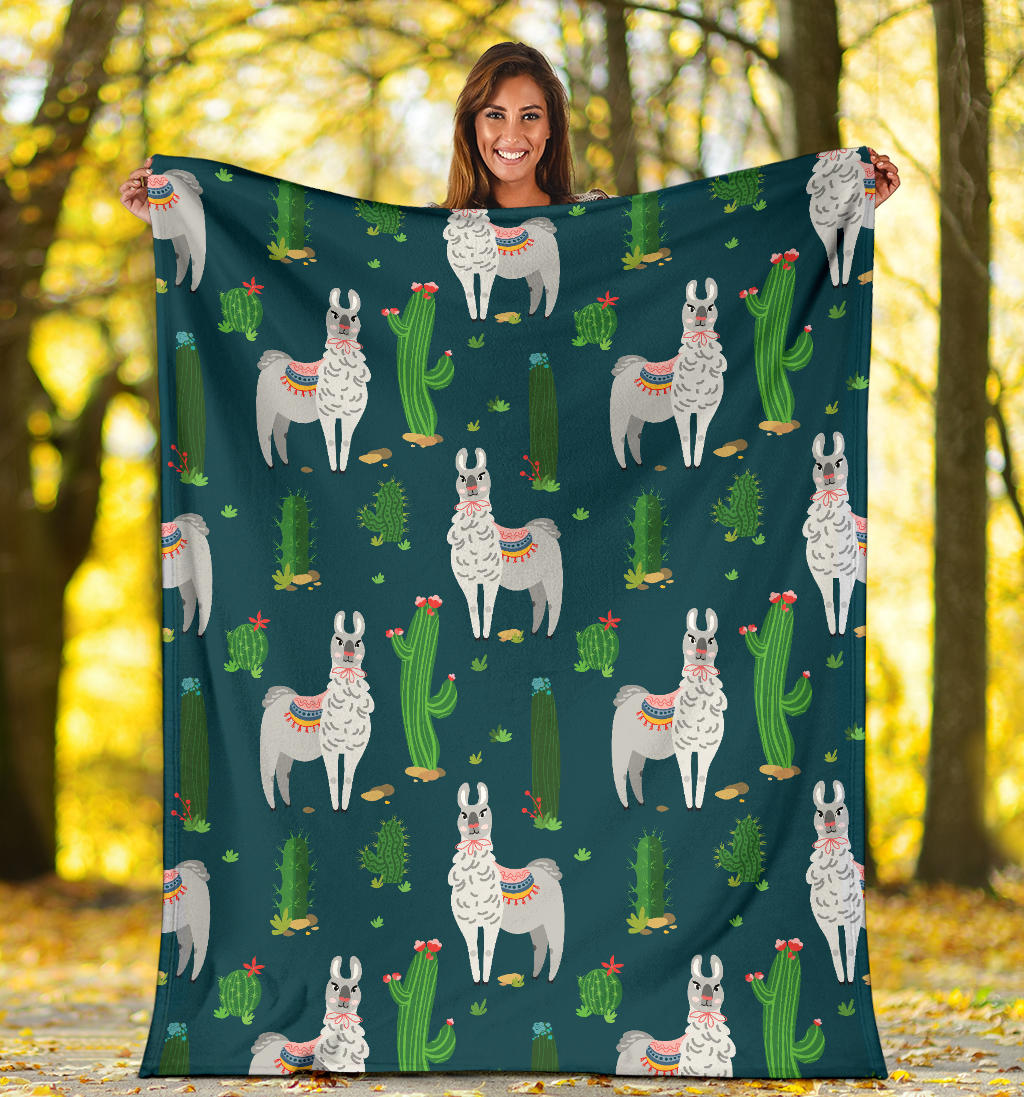Llama Cactus Pattern Print Design 013 Premium Blanket
