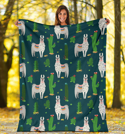 Llama Cactus Pattern Print Design 013 Premium Blanket