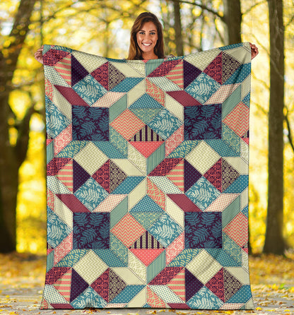 Patchwork Pattern Print Design 02 Premium Blanket