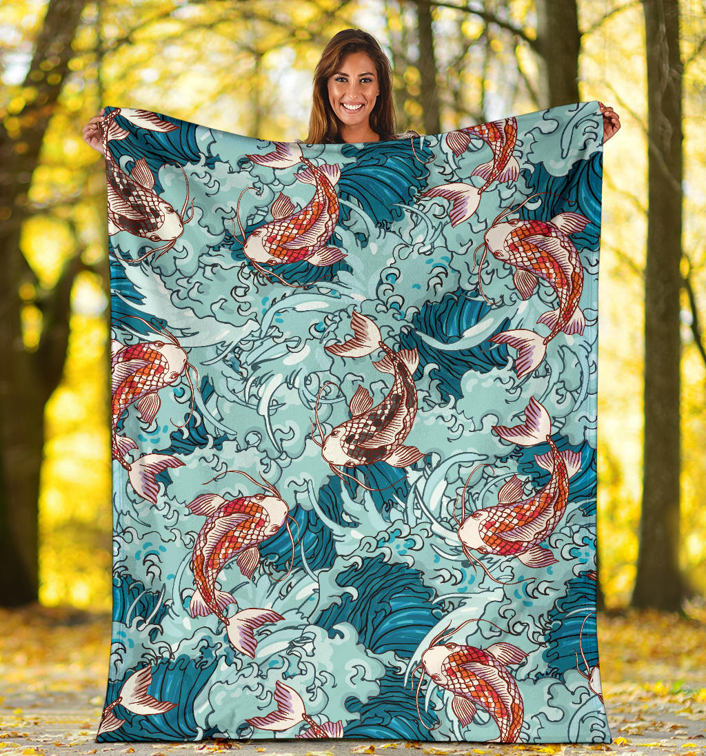 KOI Fish Pattern Print Design 05 Premium Blanket