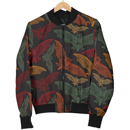 Bat Tribal Pattern Print Design 03 Men Bomber Jacket