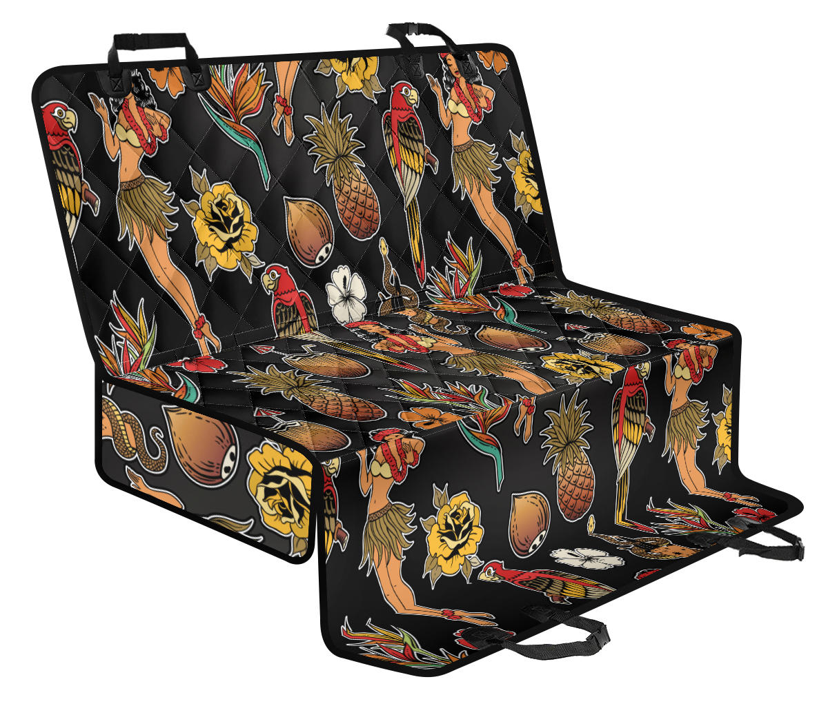 Hula Dancers Hawaiian Style Pattern Print Design 02 Rear Dog Car Seat Cover Hammock