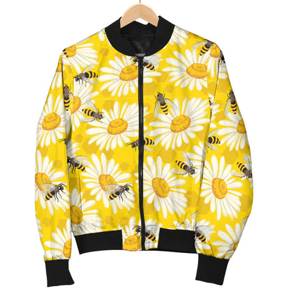 Bee Daisy Pattern Print Design 06 Men Bomber Jacket