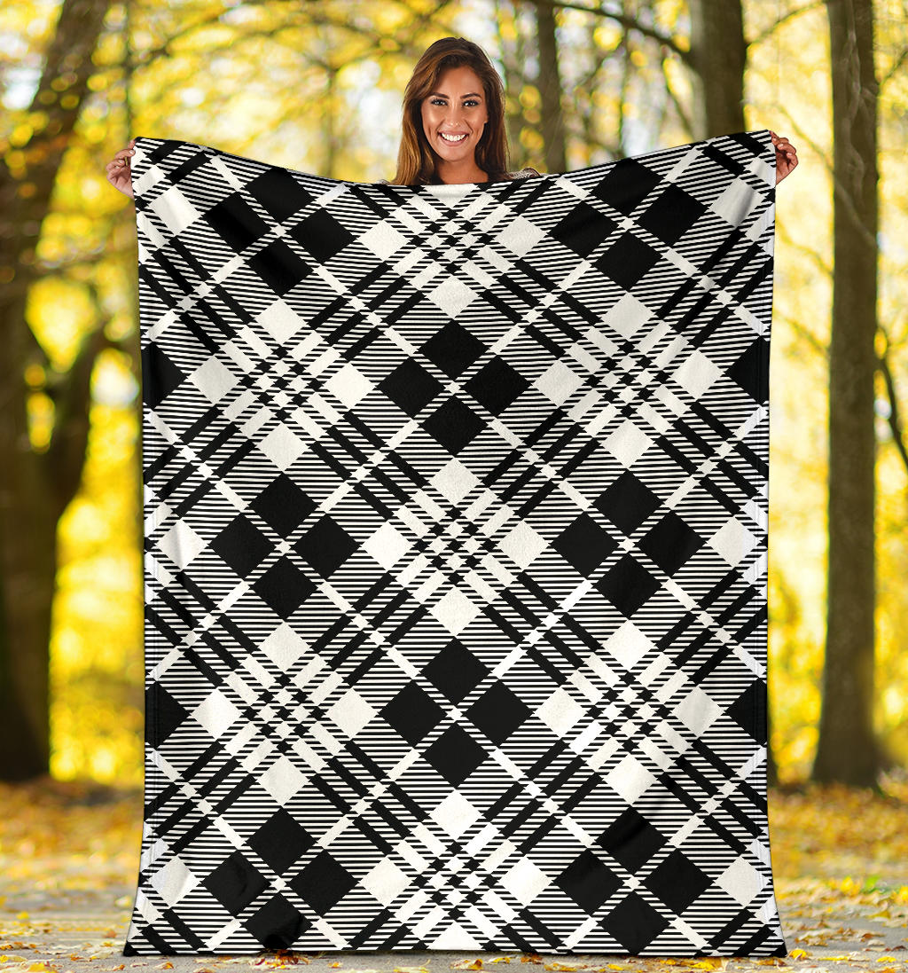 Plaid Black White Pattern Print Design A02 Premium Blanket