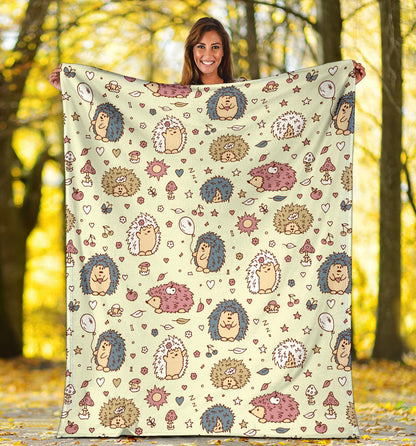 Hedgehog Cute Pattern Print Design 01 Premium Blanket
