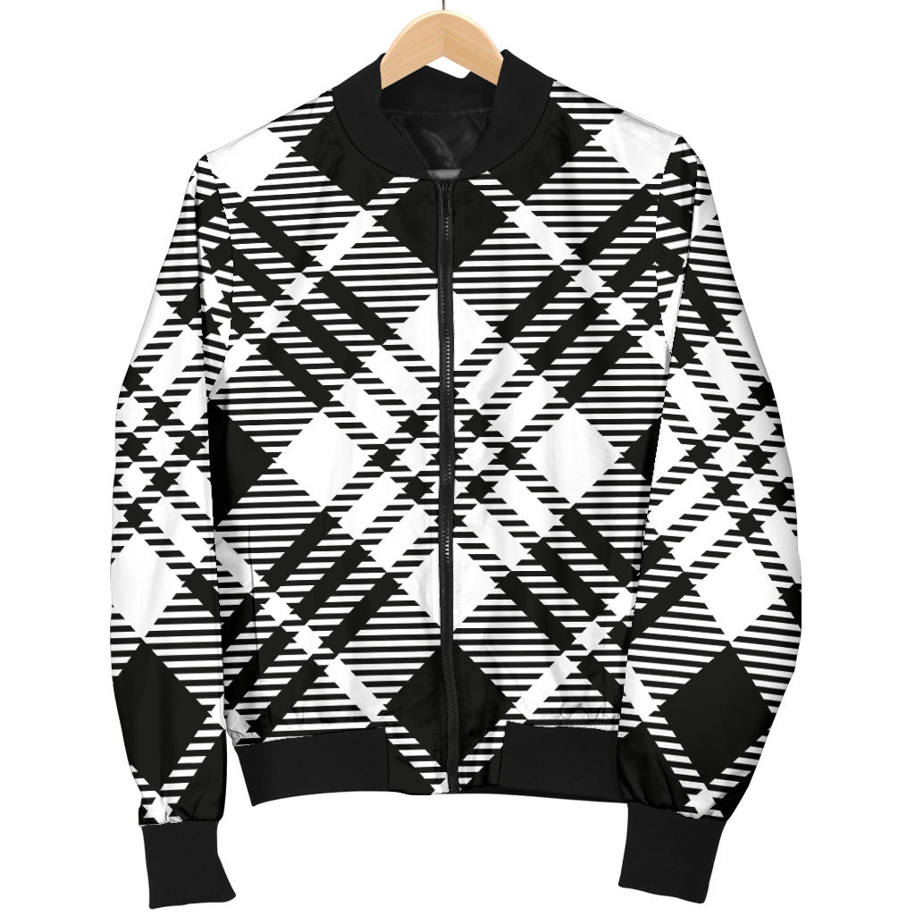 Plaid Black White Pattern Print Design A02 Men Bomber Jacket