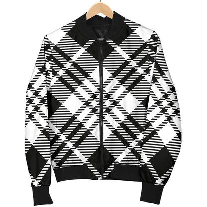 Plaid Black White Pattern Print Design A02 Men Bomber Jacket