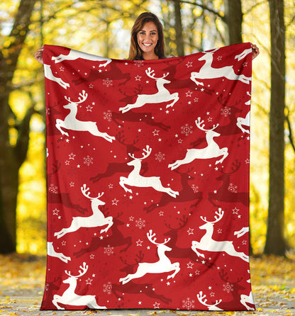 Reindeer Red Pattern Print Design 01 Premium Blanket