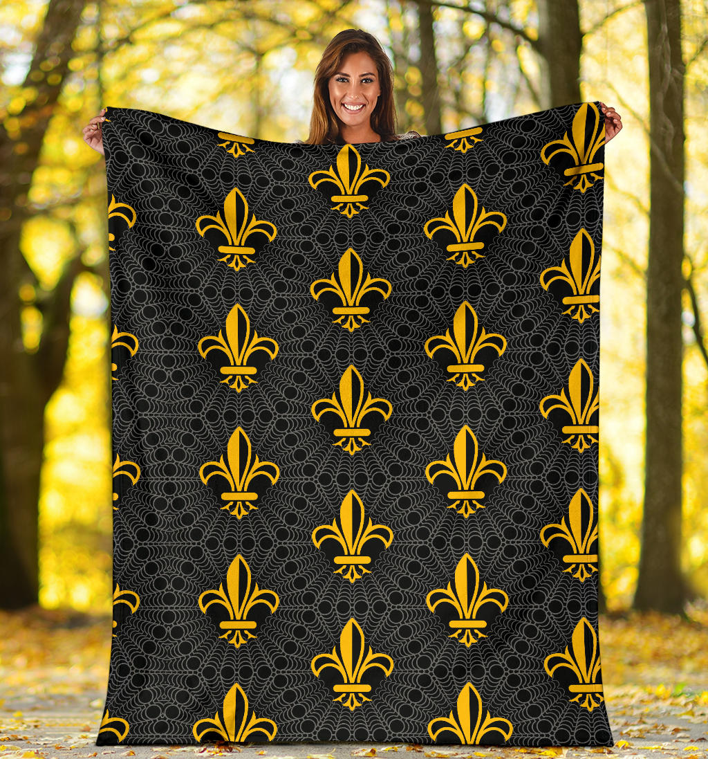Fleur De Lis Gold Pattern Print Design 01 Premium Blanket