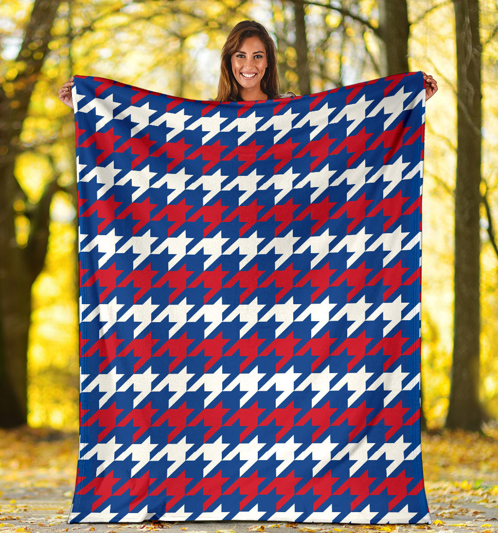 Patriotic Houndstooth Pattern Print Design A02 Premium Blanket