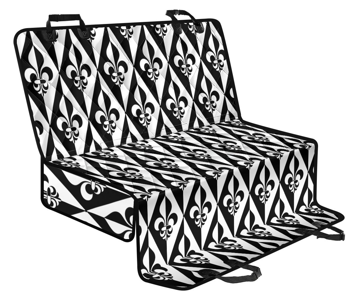Fleur De Lis Black White Pattern Print Design 02 Rear Dog Car Seat Cover Hammock