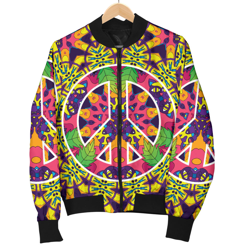 Peace Sign Pattern Print Design A04 Men Bomber Jacket