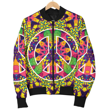 Peace Sign Pattern Print Design A04 Men Bomber Jacket
