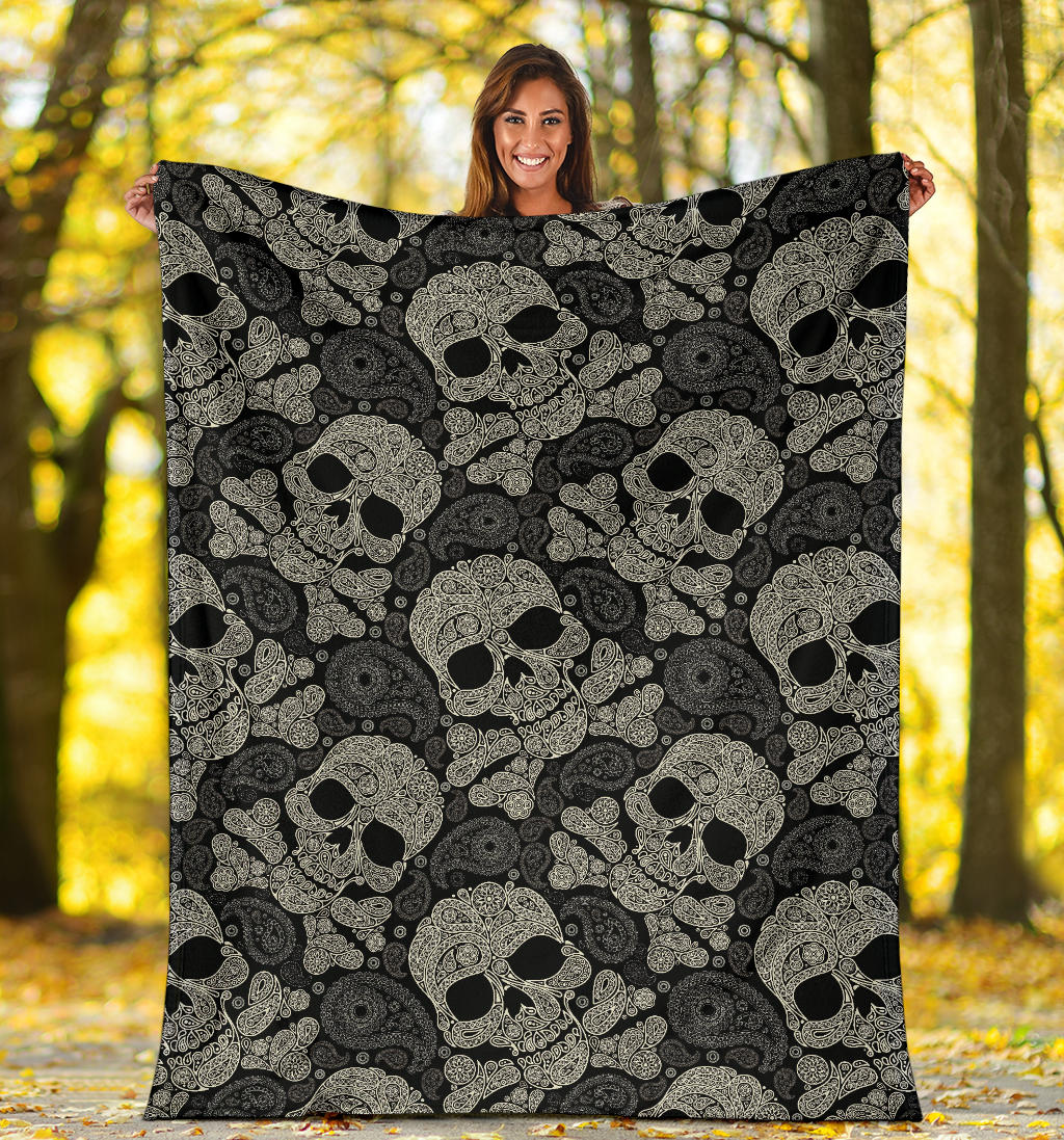 Paisley Skull Pattern Print Design A01 Premium Blanket