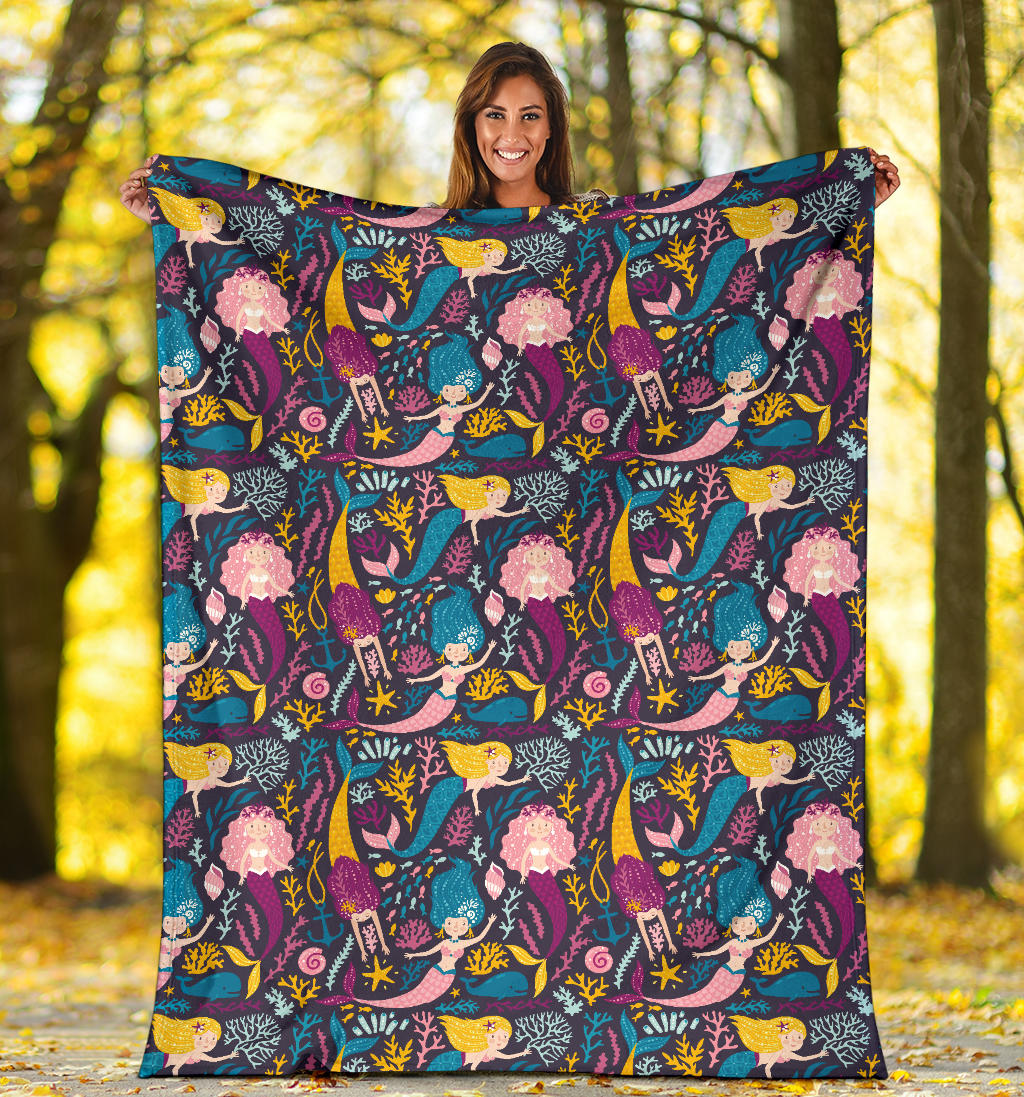 Mermaid Pattern Print Design 08 Premium Blanket