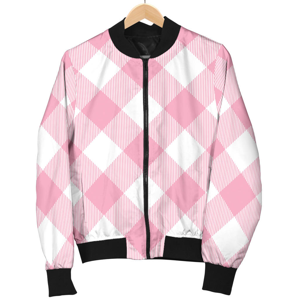 Gingham Pink Pattern Print Design 02 Men Bomber Jacket