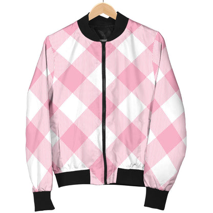 Gingham Pink Pattern Print Design 02 Men Bomber Jacket