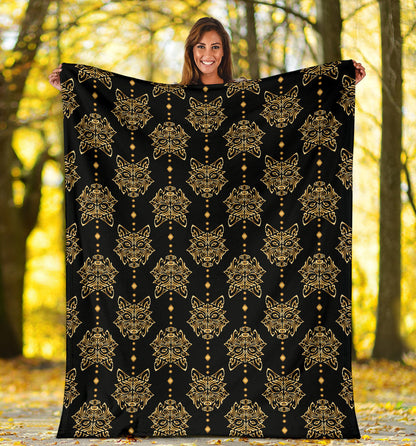 Aztec Wolf Pattern Print Design 04 Premium Blanket