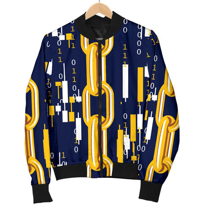Cryptocurrency Chain Pattern Print Design 03 Men Bomber Jacket