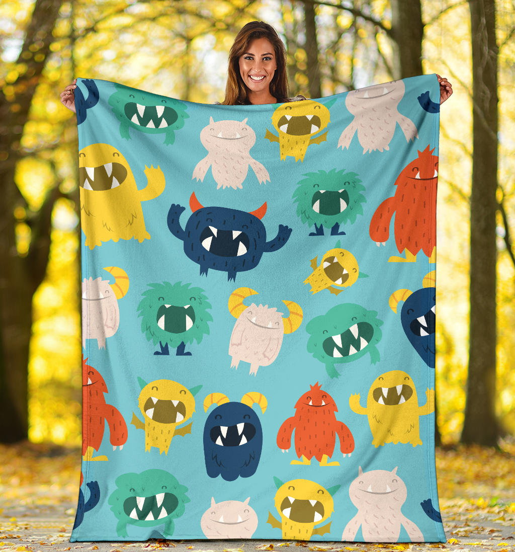 Monster Cartoon Pattern Print Design 03 Premium Blanket