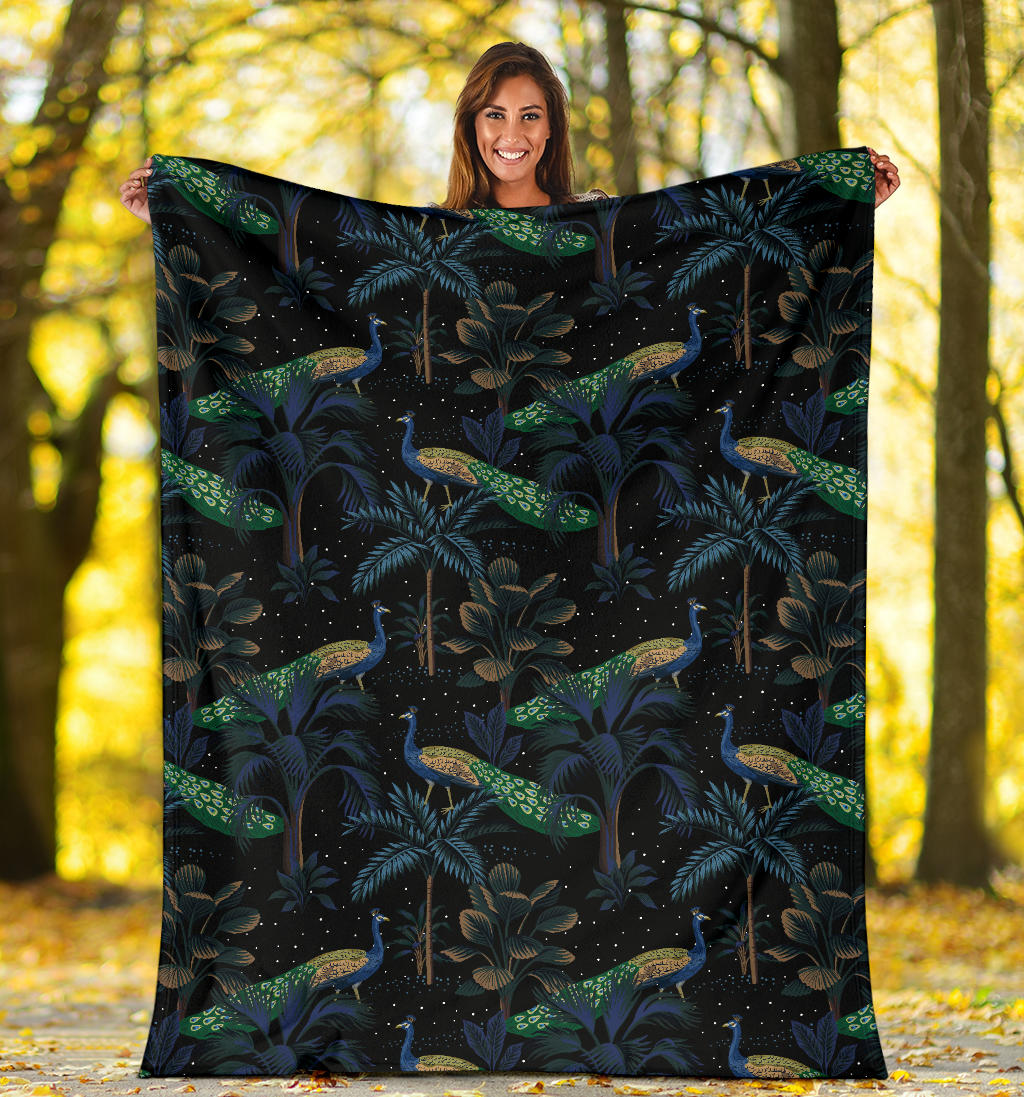 Rainforest Peacock Pattern Print Design A04 Premium Blanket