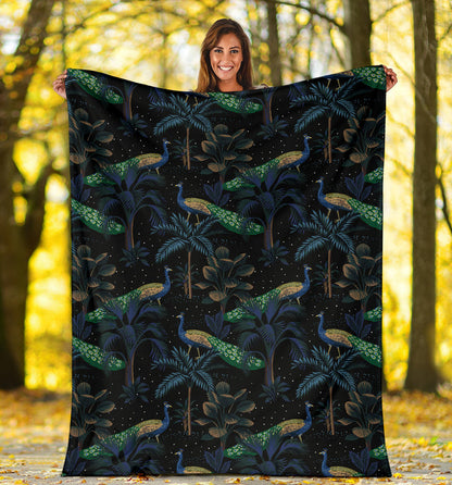 Rainforest Peacock Pattern Print Design A04 Premium Blanket