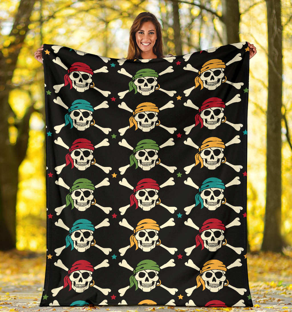 Pirate Pattern Print Design A01 Premium Blanket