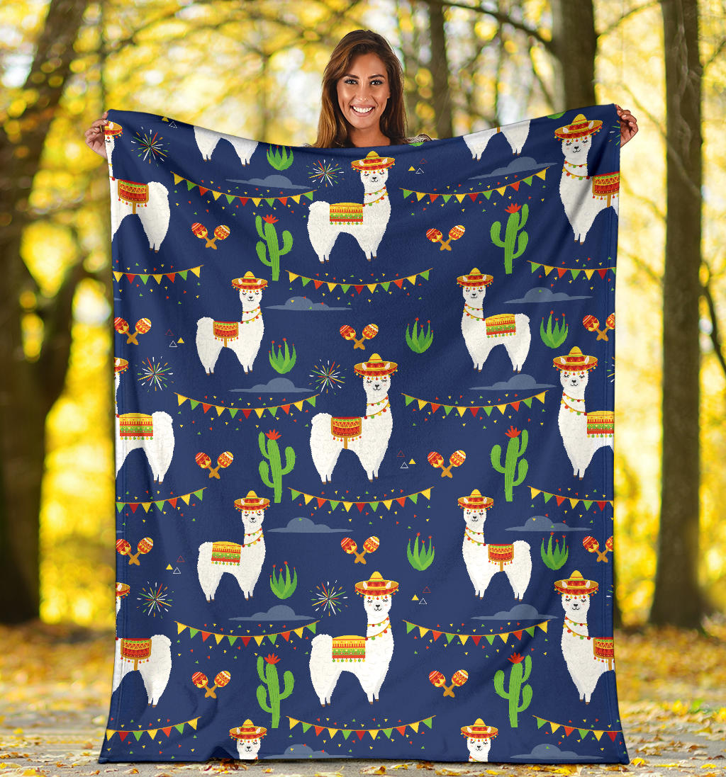 Llama Cactus Pattern Print Design 05 Premium Blanket