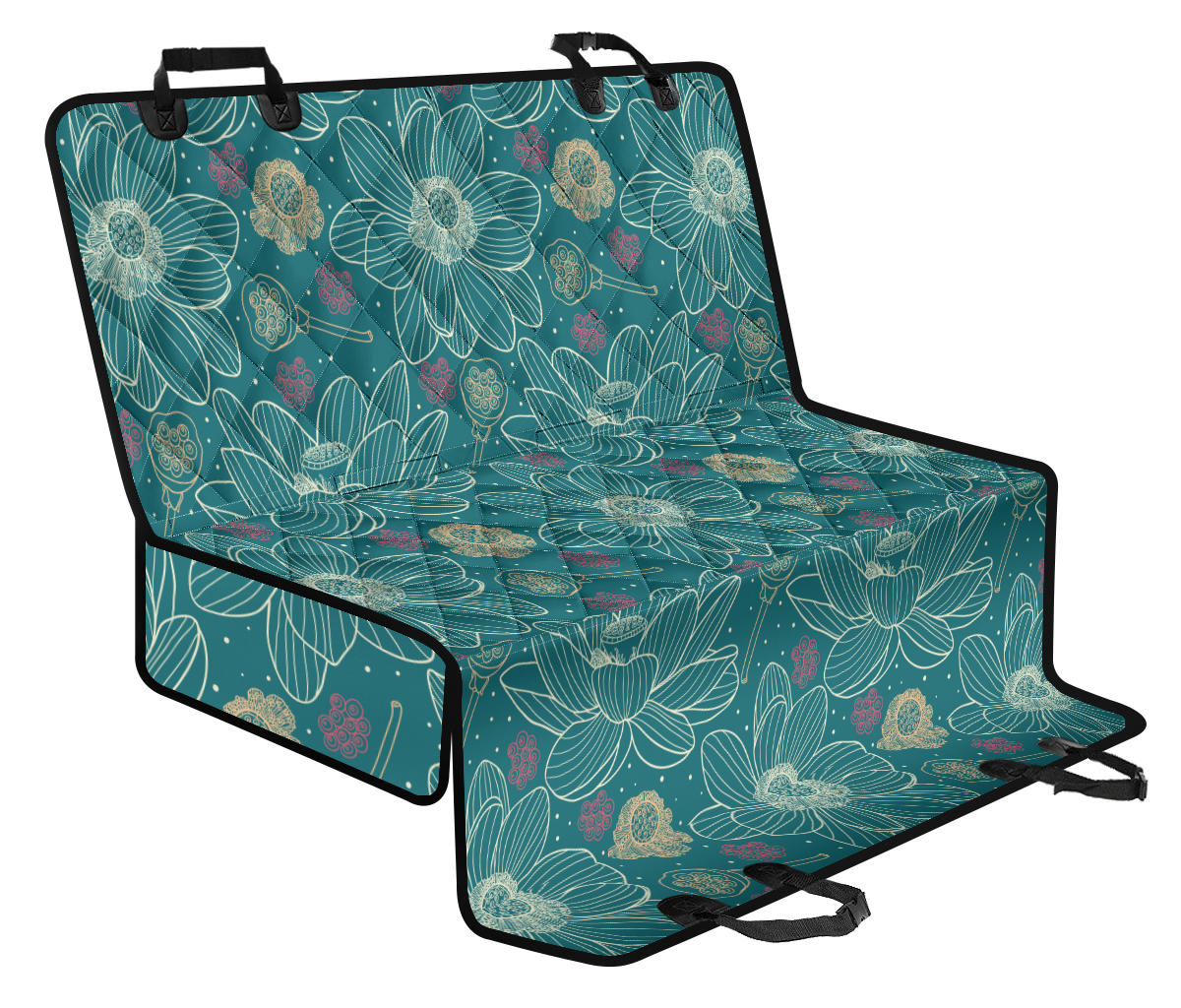 Lotus Pattern Print Design 01 Rear Dog Car Seat Cover Hammock