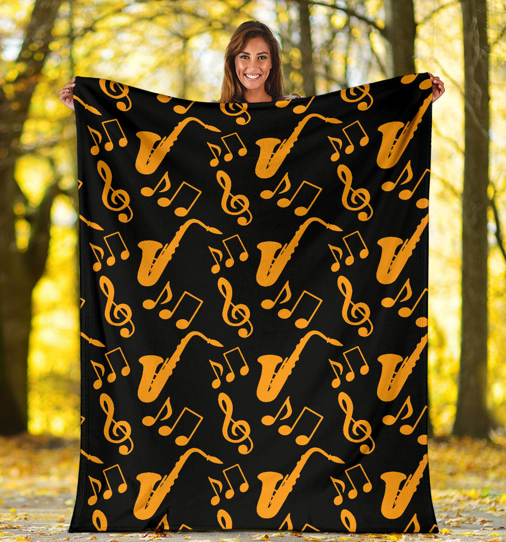 Saxophone Pattern Print Design 02 Premium Blanket